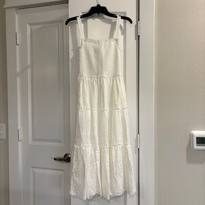 XS Never Worn Blue Rain White Eyelet Maxi Dress